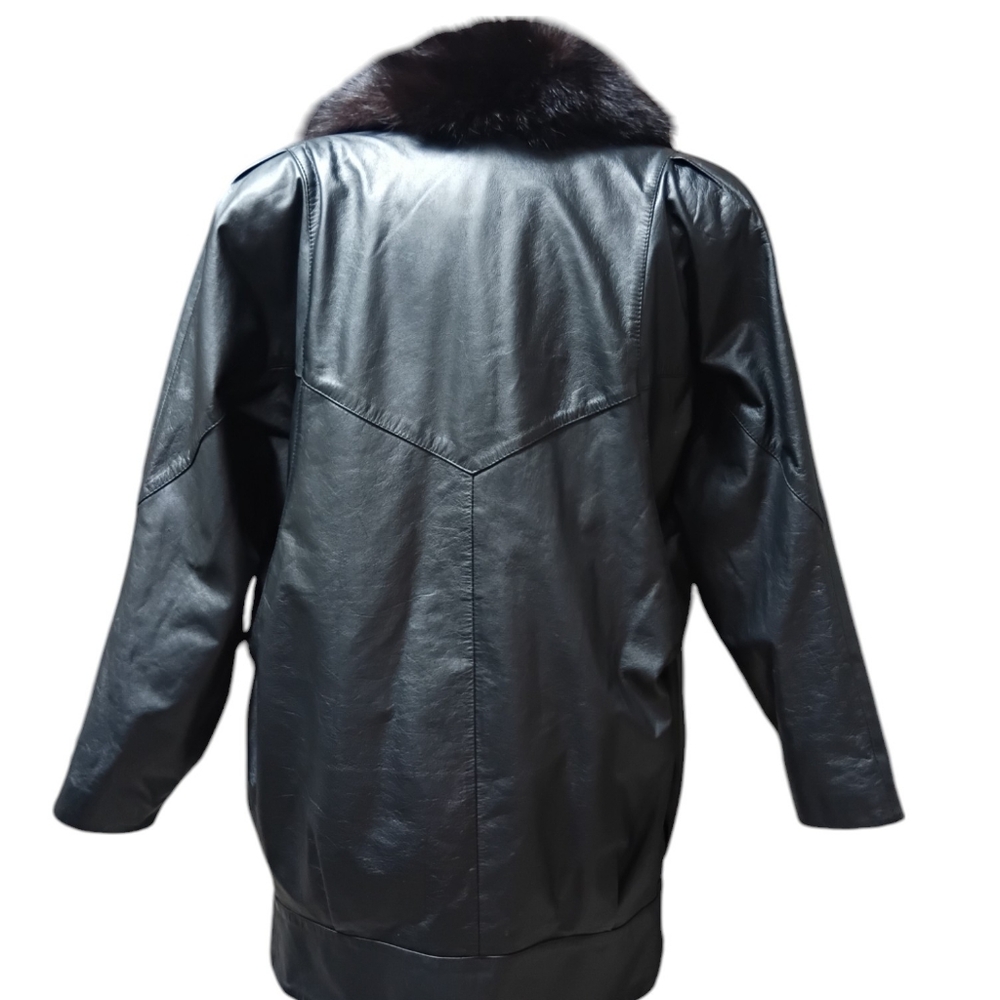 Vintage Leather Coat with Fox Fur Collar